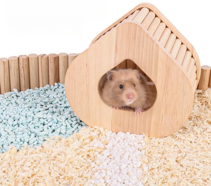 hamster inside a wooden cage